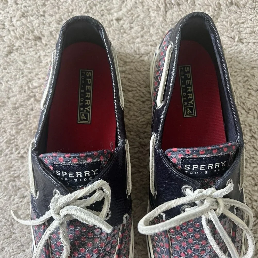 Sperry Top-Sider Size 7 Navy Red Sequin Dot Comfort Shoes